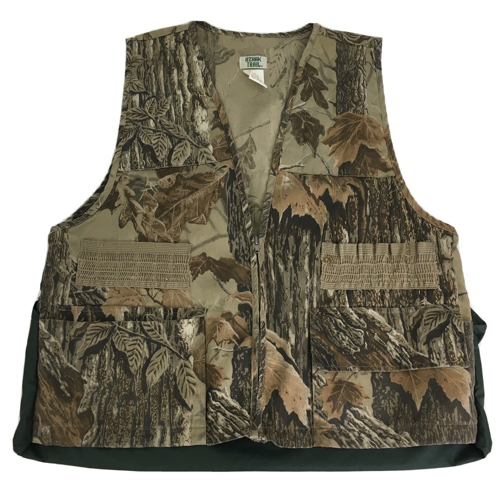 Ozark Trail Mens Medium M Hunting Vest Real Tree Camo Zip Front‎ Fowl Bag Pouch